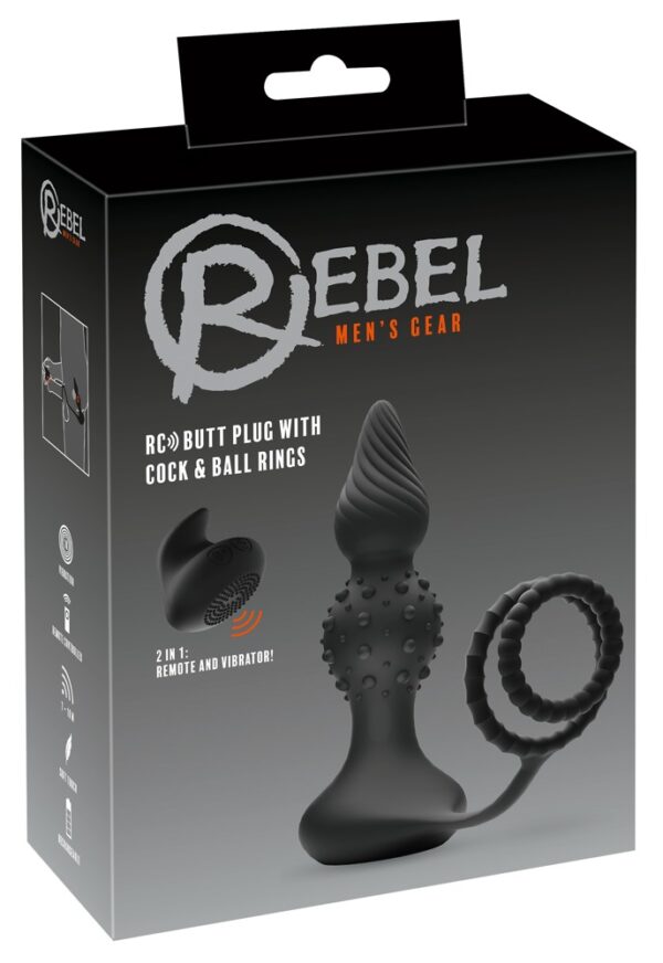 RC Butt Plug m Cock & Ball Rings 15,0cm Ø 2,0 - 4,2cm